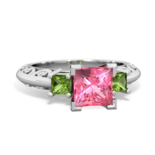 Lab Pink Sapphire Lab Created Pink Sapphire with Genuine Peridot and Genuine Aquamarine Art Deco ring Ring