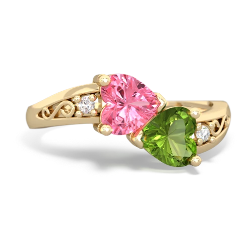 Lab Pink Sapphire Lab Created Pink Sapphire with Genuine Peridot Snuggling Hearts ring Ring