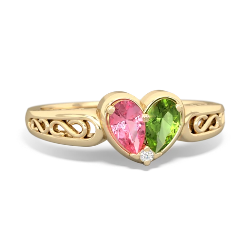 Lab Pink Sapphire Lab Created Pink Sapphire with Genuine Peridot filligree Heart ring Ring