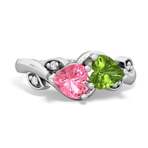 Lab Pink Sapphire Lab Created Pink Sapphire with Genuine Peridot Floral Elegance ring Ring