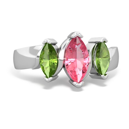 Lab Pink Sapphire Lab Created Pink Sapphire with Genuine Peridot and Genuine Tanzanite Three Peeks ring Ring