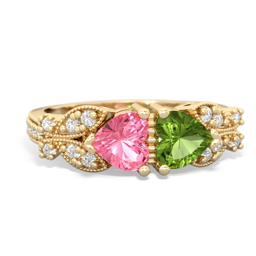 Lab Pink Sapphire Lab Created Pink Sapphire with Genuine Peridot Diamond Butterflies ring Ring