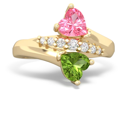 pink sapphire-peridot modern ring