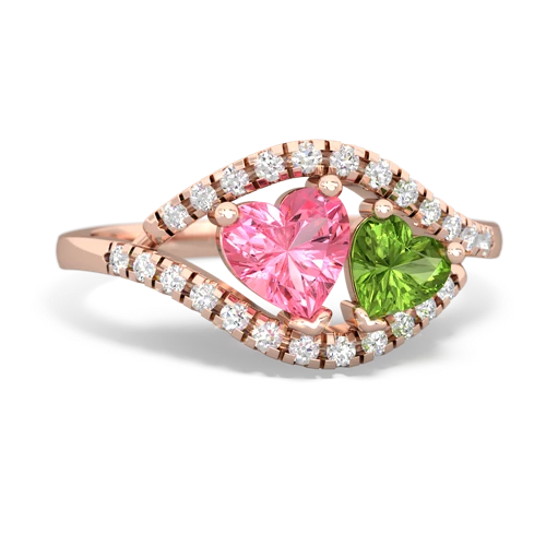 pink sapphire-peridot mother child ring