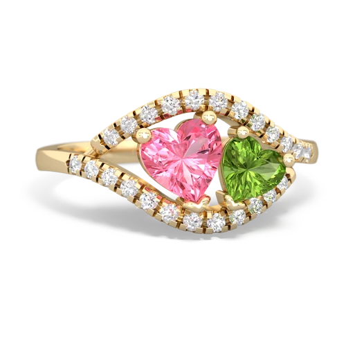 pink sapphire-peridot mother child ring