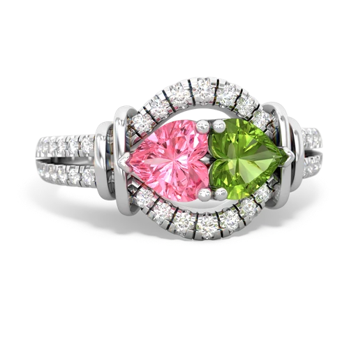 Lab Pink Sapphire Lab Created Pink Sapphire with Genuine Peridot Art-Deco Keepsake ring Ring