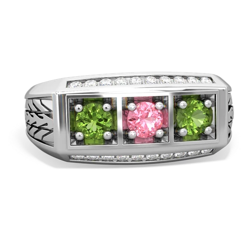 pink sapphire-peridot three stone ring