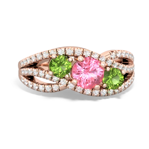 pink sapphire-peridot three stone pave ring