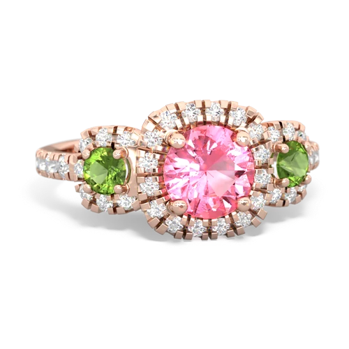 Lab Pink Sapphire Lab Created Pink Sapphire with Genuine Peridot and Genuine Tanzanite Regal Halo ring Ring