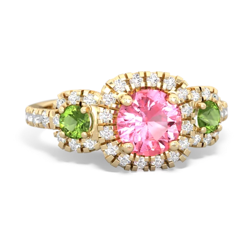 pink sapphire-peridot three stone regal ring