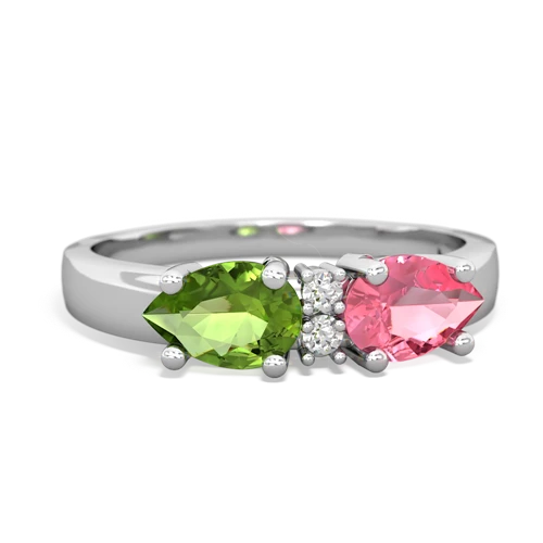 Lab Pink Sapphire Lab Created Pink Sapphire with Genuine Peridot Pear Bowtie ring Ring