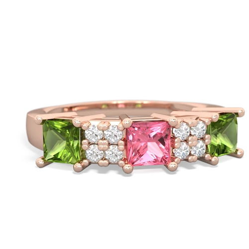 Lab Pink Sapphire Lab Created Pink Sapphire with Genuine Peridot and Genuine Tanzanite Three Stone ring Ring