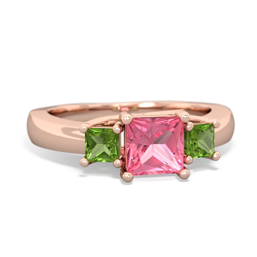 Lab Pink Sapphire Lab Created Pink Sapphire with Genuine Peridot and Genuine Swiss Blue Topaz Three Stone Trellis ring Ring