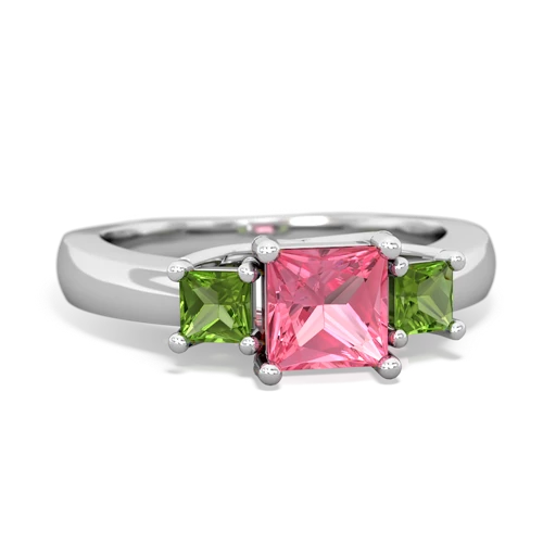Lab Pink Sapphire Lab Created Pink Sapphire with Genuine Peridot and  Three Stone Trellis ring Ring