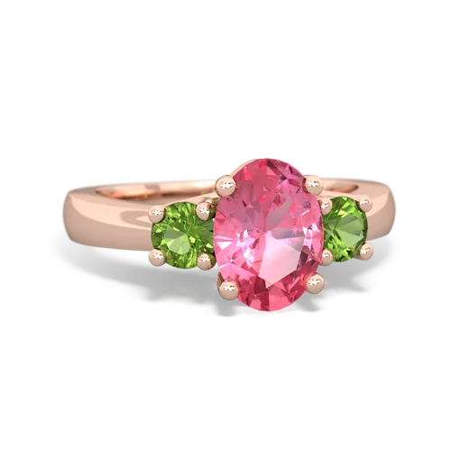 Lab Pink Sapphire Lab Created Pink Sapphire with Genuine Peridot Three Stone Trellis ring Ring