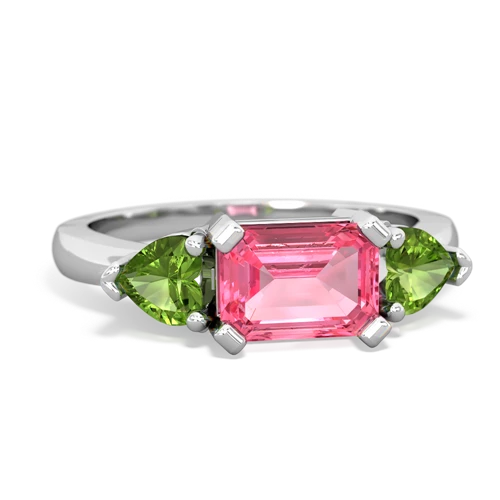 Lab Pink Sapphire Lab Created Pink Sapphire with Genuine Peridot and Genuine Swiss Blue Topaz Three Stone ring Ring