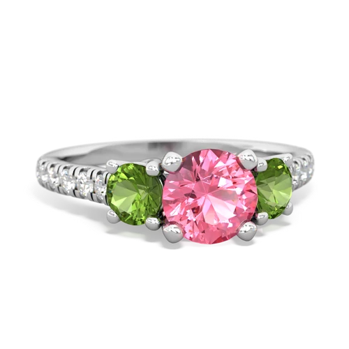 Lab Pink Sapphire Lab Created Pink Sapphire with Genuine Peridot and Genuine Tanzanite Pave Trellis ring Ring