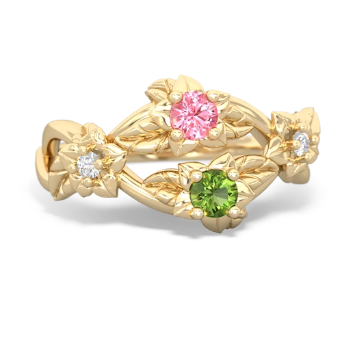 Lab Pink Sapphire Lab Created Pink Sapphire with Genuine Peridot Sparkling Bouquet ring Ring