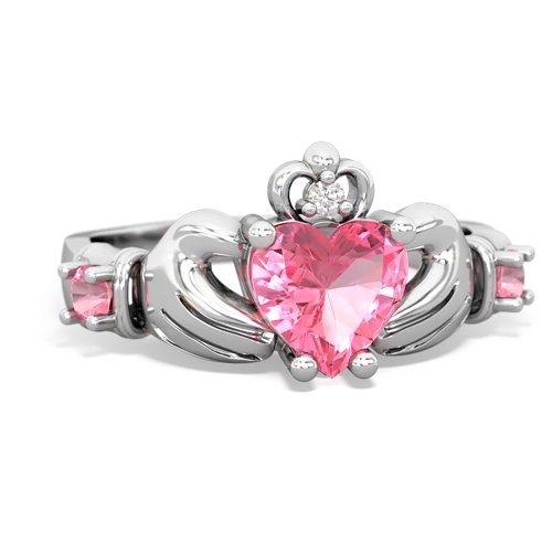 white topaz-ruby claddagh ring