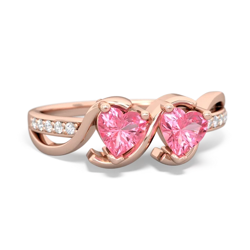 pink sapphire-pink sapphire double heart ring