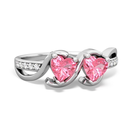 pink sapphire-pink sapphire double heart ring