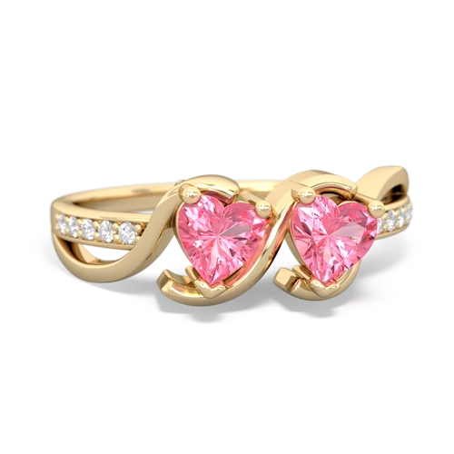 pink sapphire-pink sapphire double heart ring