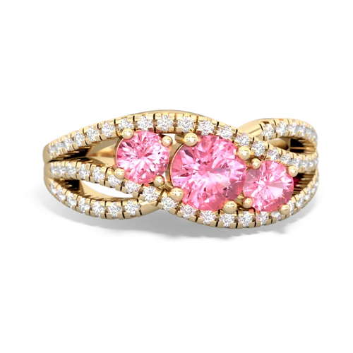 aquamarine-pink sapphire three stone pave ring