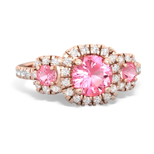 pink sapphire-blue topaz three stone regal ring