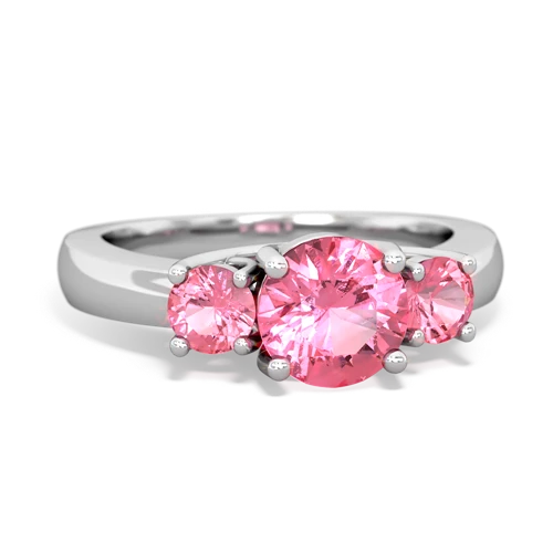 Lab Pink Sapphire Lab Created Pink Sapphire with Lab Created Pink Sapphire and Genuine London Blue Topaz Three Stone Trellis ring Ring