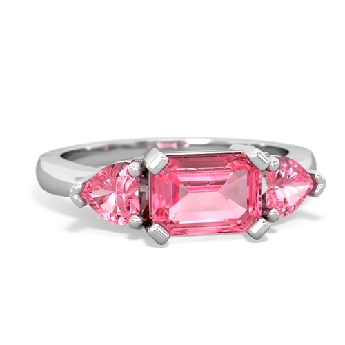 Lab Pink Sapphire Lab Created Pink Sapphire with Lab Created Pink Sapphire and Lab Created Alexandrite Three Stone ring Ring