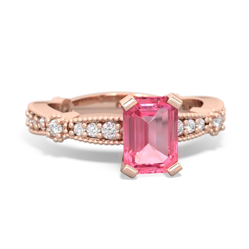 Lab Pink Sapphire Milgrain Antique Style Lab Created Pink Sapphire ring Ring