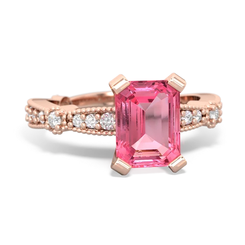 Lab Pink Sapphire Milgrain Antique Style Lab Created Pink Sapphire ring Ring