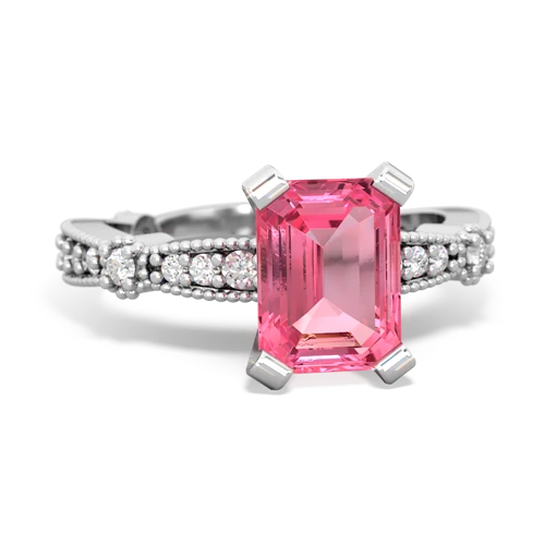 Lab Pink Sapphire Milgrain Antique Style Lab Created Pink Sapphire ring Ring