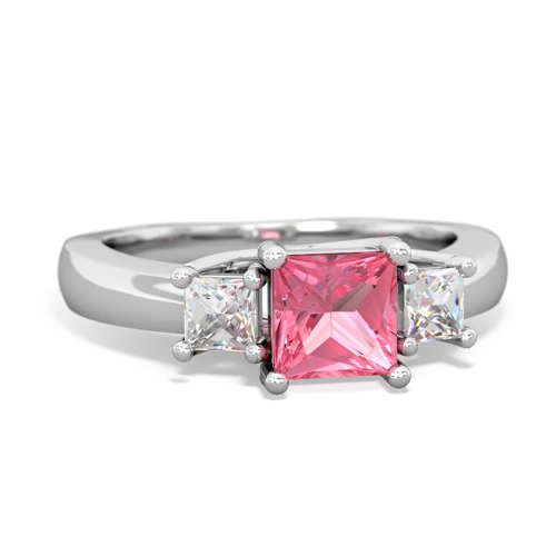 Lab Pink Sapphire Three Stone Trellis Lab Created Pink Sapphire ring Ring