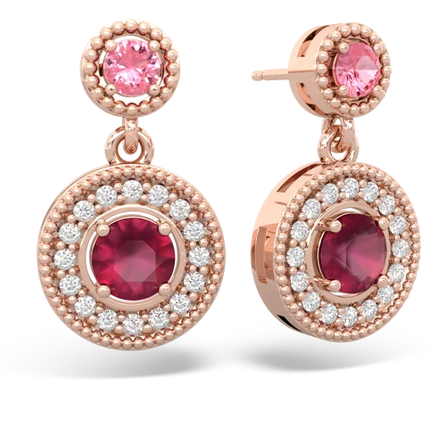 pink sapphire-ruby halo earrings