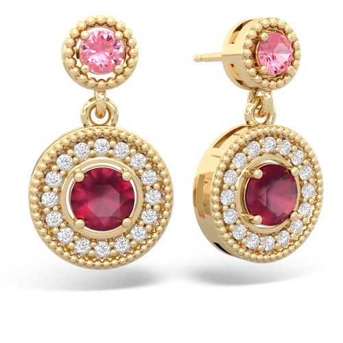 pink sapphire-ruby halo earrings