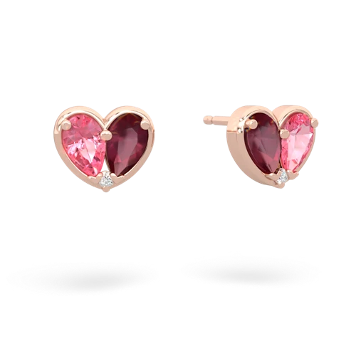 pink sapphire-ruby one heart earrings