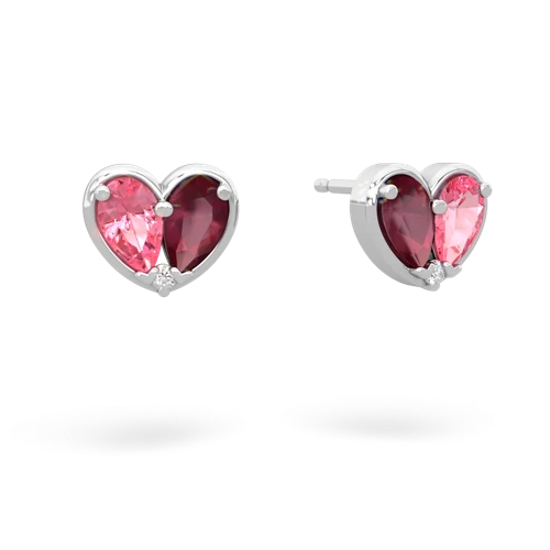 pink sapphire-ruby one heart earrings