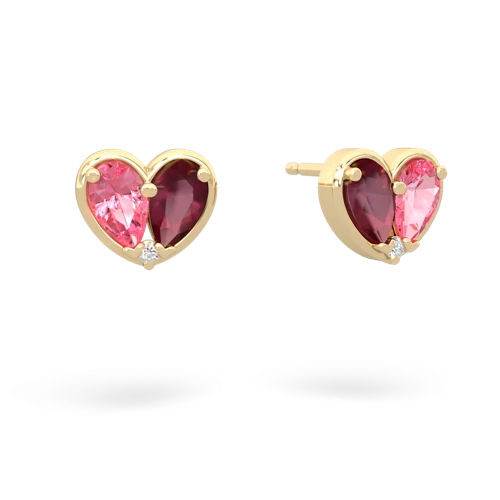pink sapphire-ruby one heart earrings