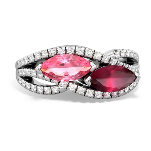 pink sapphire-ruby double heart ring