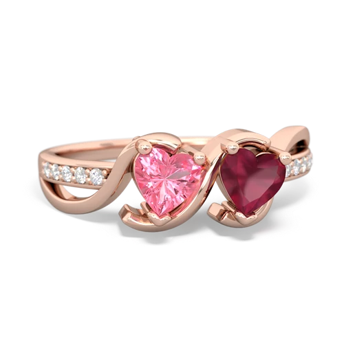 pink sapphire-ruby double heart ring