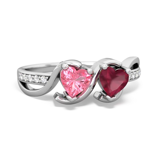 pink sapphire-ruby double heart ring