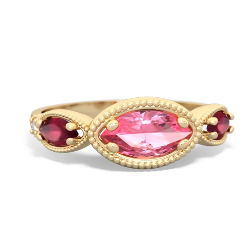 Lab Pink Sapphire Lab Created Pink Sapphire with Genuine Ruby and Lab Created Pink Sapphire Antique Style Keepsake ring Ring