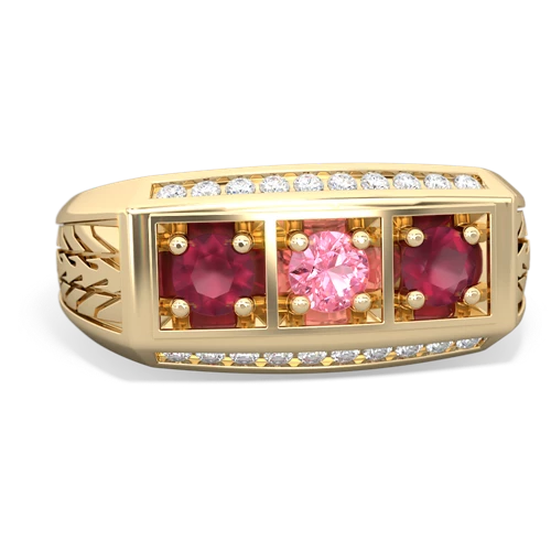 pink sapphire-ruby three stone ring