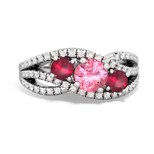 pink sapphire-ruby three stone pave ring