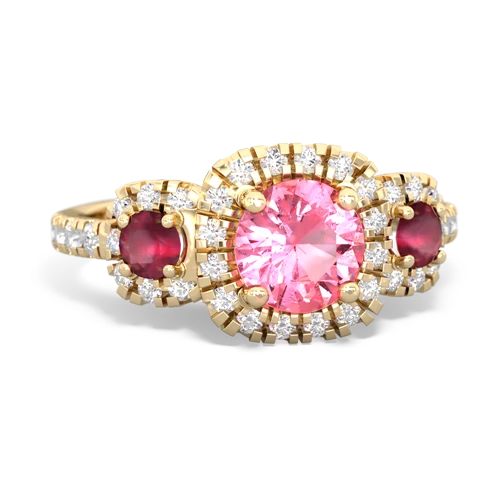 pink sapphire-ruby three stone regal ring