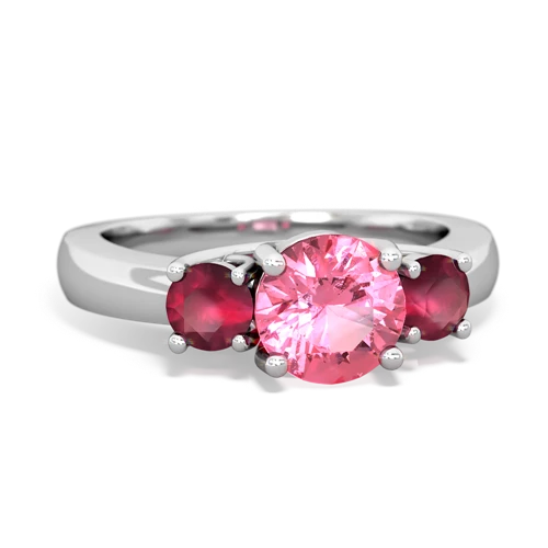Lab Pink Sapphire Lab Created Pink Sapphire with Genuine Ruby and Lab Created Pink Sapphire Three Stone Trellis ring Ring