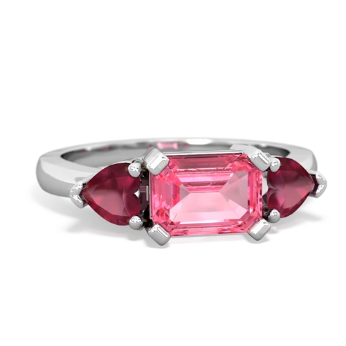 Lab Pink Sapphire Lab Created Pink Sapphire with Genuine Ruby and Lab Created Pink Sapphire Three Stone ring Ring