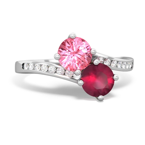pink sapphire-ruby two stone channel ring