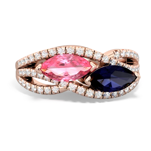 pink sapphire-sapphire double heart ring